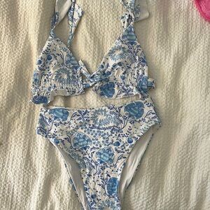 Tula Blue and White Floral Kids One Piece